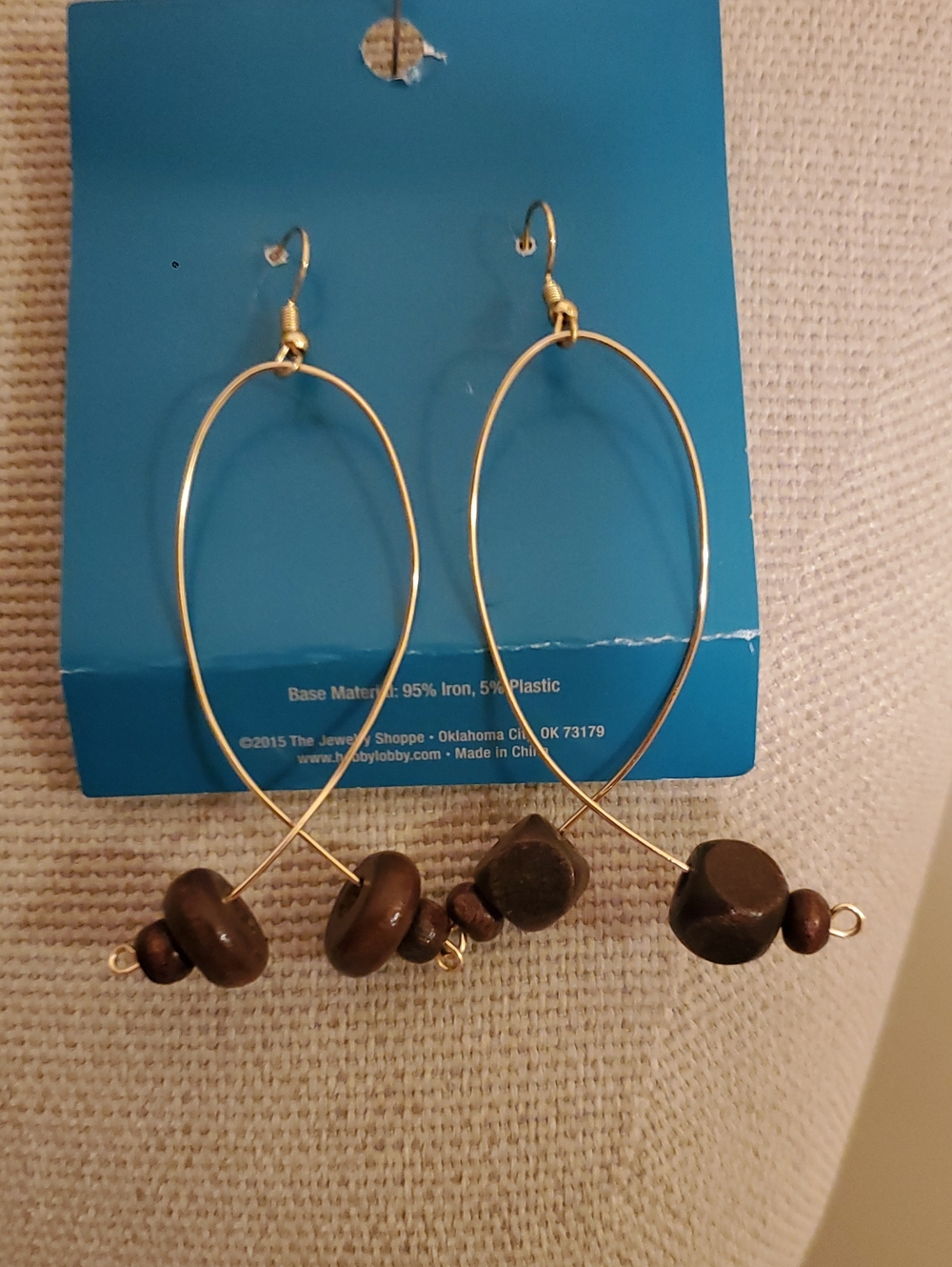 Handcrafted Brown Bead Hoop Earrings - Gold Wire